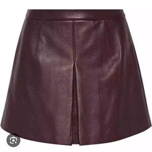 Vince Burgundy Leather A-Line Mini Skirt